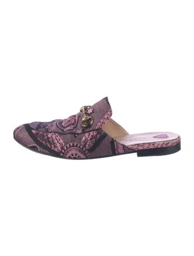Pre-owned Gucci Satin Graphic Print Mules In Pink