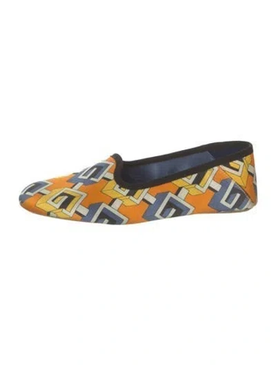 Pre-owned Gucci Satin Graphic Print Slippers In Orange