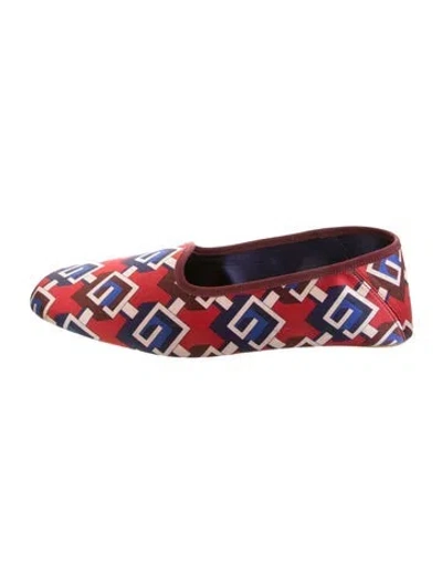 Pre-owned Gucci Satin Graphic Print Slippers In Red