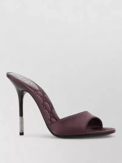 Gucci Satin Mules Open Toe Embellished Heel In Brown