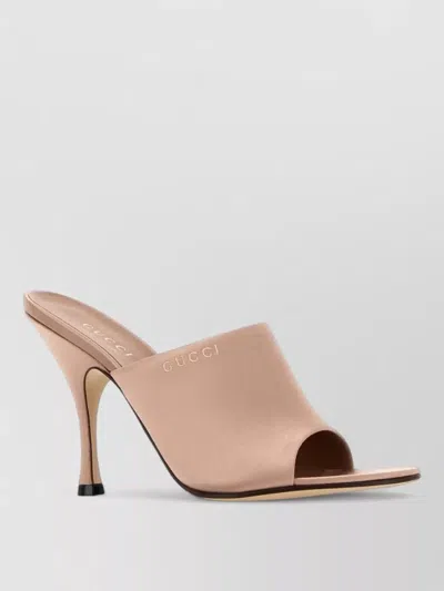 Gucci Satin Peep Toe Mules High Heel In Pink