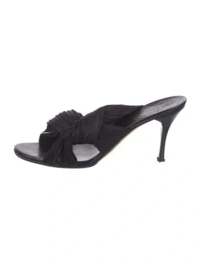 Pre-owned Gucci Satin Pleated Accents Slides In Black