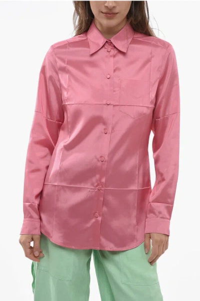 Gucci Satin Shirt With Breast-pocket And Covered Buttons In Pink