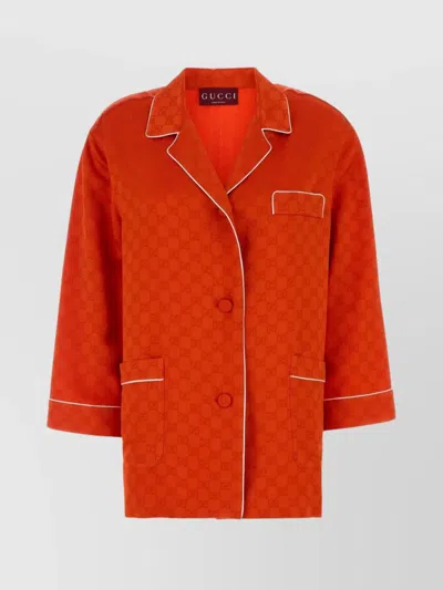 Gucci Satin Shirt With Contrast Piping And Pockets In Red