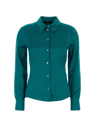 Gucci Satin-finish Long-sleeve Shirt In Blue