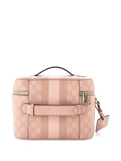 Pre-owned Gucci Savoy Beauty Case Gg Coated Canvas With Leather Medium Pouch In Pink