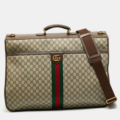 Pre-owned Gucci Savoy Beige/ebony Gg Supreme Canvas And Leather Garment Suitcase