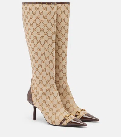 Gucci Savoy Gg Canvas Knee-high Boots In Neutral