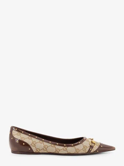 Gucci Savoy Gg Fabric Ballerinas With Stud Detail In Black