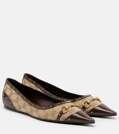 Gucci Savoy Gg Fabric Ballerinas With Stud Detail In Black