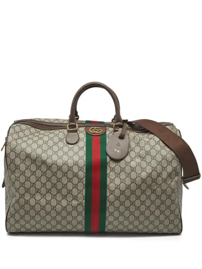 Pre-owned Gucci Savoy Monogram Stripe Duffel Bag In Neutral