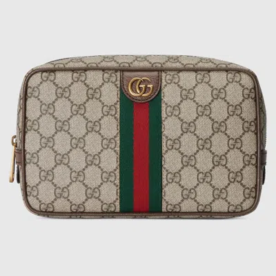 Gucci Savoy Nude Canvas Leather Toiletry Case In Brown