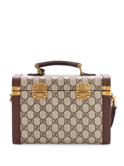 Pre-owned Gucci Savoy Top Handle Beauty Case Gg Coated Canvas Satchel In Brown