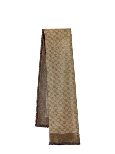 Gucci Gg-jacquard Wool Scarf In Gold