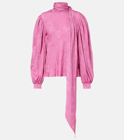 Gucci Scarf-detail Floral Silk Blouse In Pink