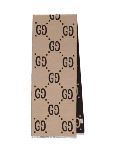 Gucci Scarf "gg Jacquard" In Brown