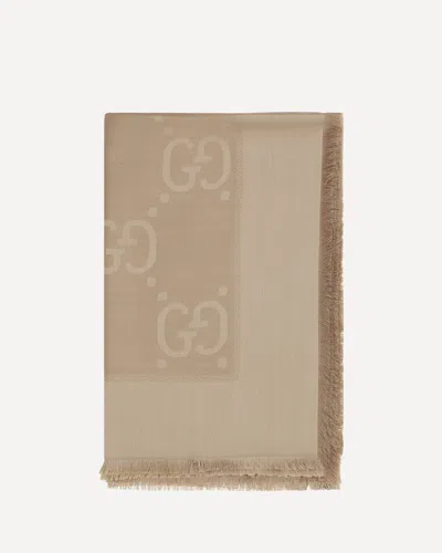 Gucci Scarf In Wool And Silk In Brown