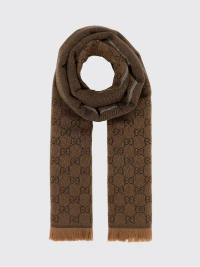 Gucci Camel Wool Scarf 183 Cm X 47 Cm In Brown