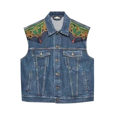 Pre-owned Gucci Scarf-panelled Denim Vest 'blue' | Men's Size 46