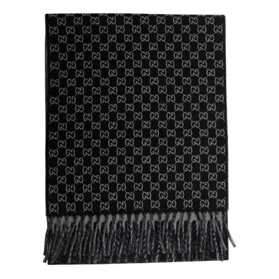 Gucci Men Wool And Cashmere Scarf With A Gradient Gg Motif In Black