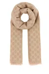 Gucci Embroidered Wool Blend Scarf In Brown