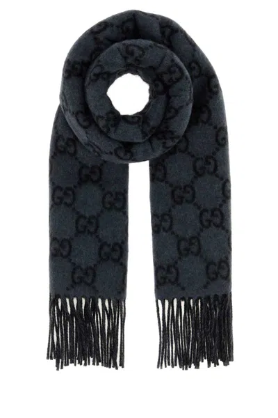 Gucci Embroidered Cashmere Scarf For Men In Gray