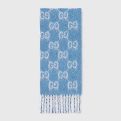 Gucci Gg Alpaca Wool Blend Scarf In Blue