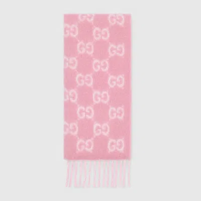 Gucci Gg Alpaca Wool Blend Scarf In Pink