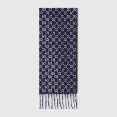 Gucci Gg Wool Cashmere Scarf In Blue