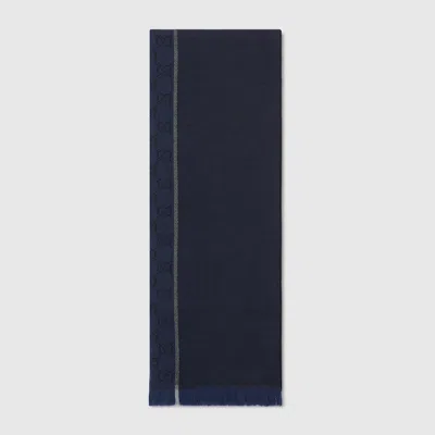 Gucci Gg Wool Jacquard Scarf In Blue