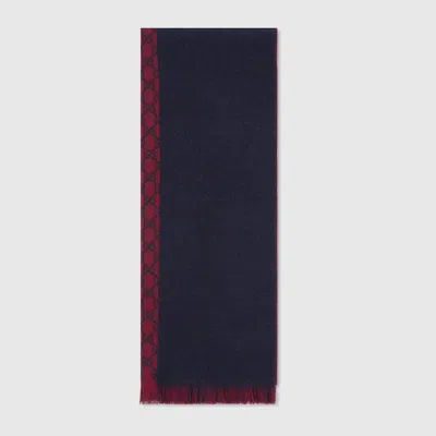 Gucci Gg Wool Jacquard Scarf In Blue
