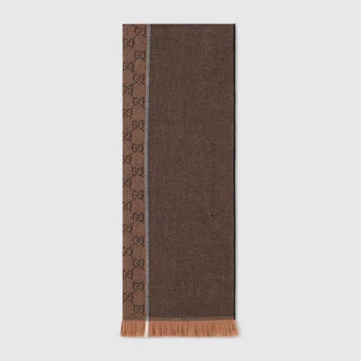 Gucci Gg Wool Jacquard Scarf In Brown