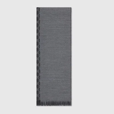 Gucci Gg Wool Jacquard Scarf In Gray