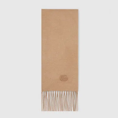 Gucci Cashmere Scarf With Patch In Brown