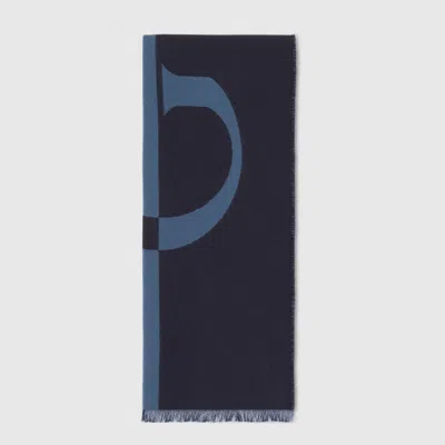 Gucci Wool Scarf With Logo In Blue