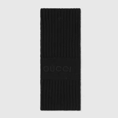 Gucci Wool Cashmere Scarf With Embroidery In Black
