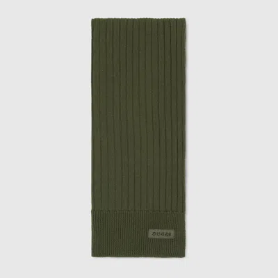 Gucci Knit Wool Scarf With Logo In Green