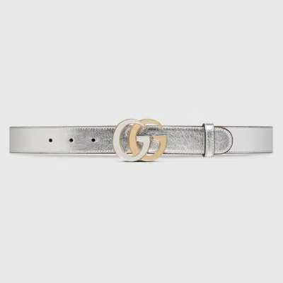Gucci Gg Marmont Thin Belt In Silver