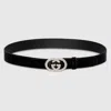 Gucci Thin Belt With Interlocking G Buckle In Gray