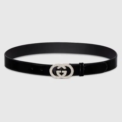 Gucci Thin Belt With Interlocking G Buckle In Gray