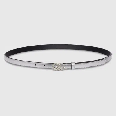 Gucci Thin Belt With Interlocking G Buckle In Silver