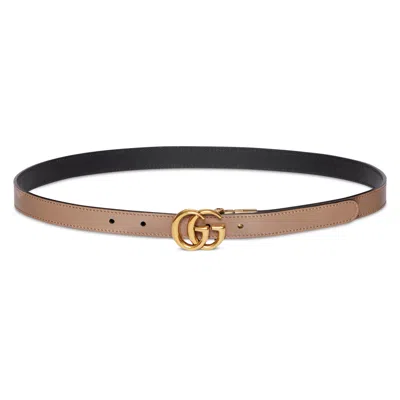 Gucci Gg Marmont Reversible Thin Belt In Neutral