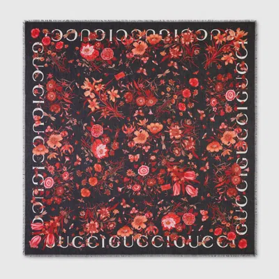 Gucci Floral Print Shawl In Red