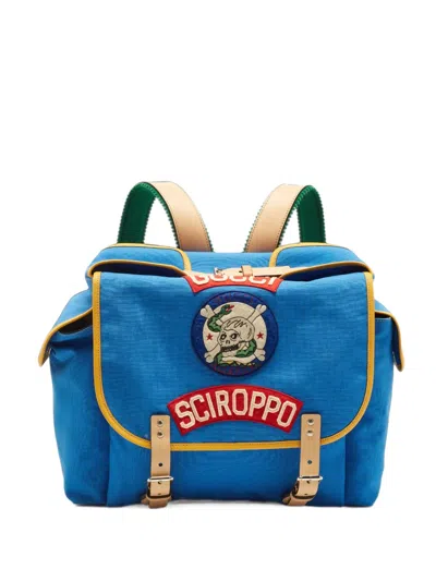 Pre-owned Gucci Sciroppo Patch Backpack In Blue