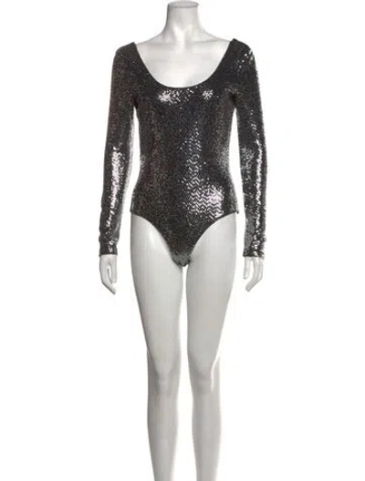 Pre-owned Gucci Scoop Neck Long Sleeve Bodysuit In Metallic/silver