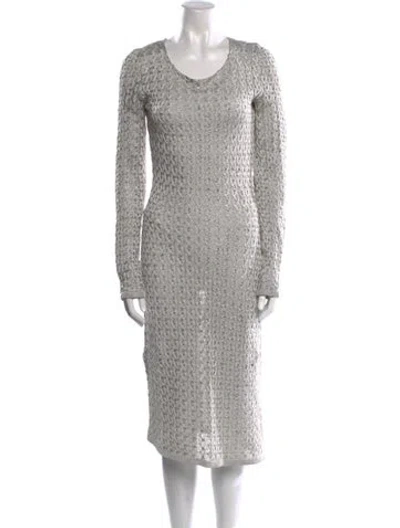Pre-owned Gucci Scoop Neck Midi Length Dress In Grey