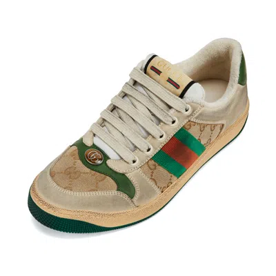 Gucci Screener Gg Distressed Canvas Sneakers In White