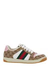 Gucci Screener Trainer In Gg Fabric And Pink Leather In Multicolor