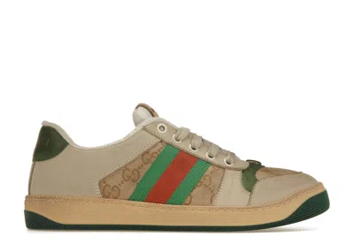 Pre-owned Gucci Screener Butter Leather Green (women's) Sneakers In Off White