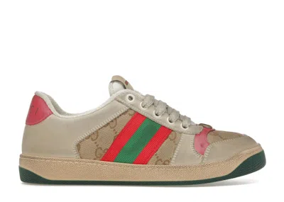 Pre-owned Gucci Screener Butter Leather (women's) Sneakers In Cream Yellow/red/green